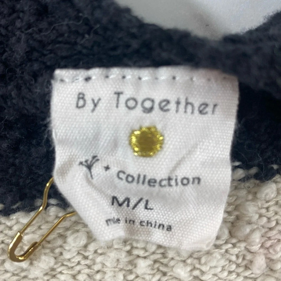 By Together Fringe Poncho Shawl Cardigan Sweater Womens M/L Cream Black Striped - Picture 2 of 7